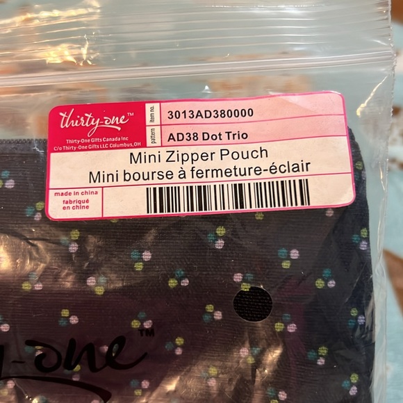 NWT Thirty-One Mini Zipper Pouch AD38 Dot Trio - Picture 2 of 6